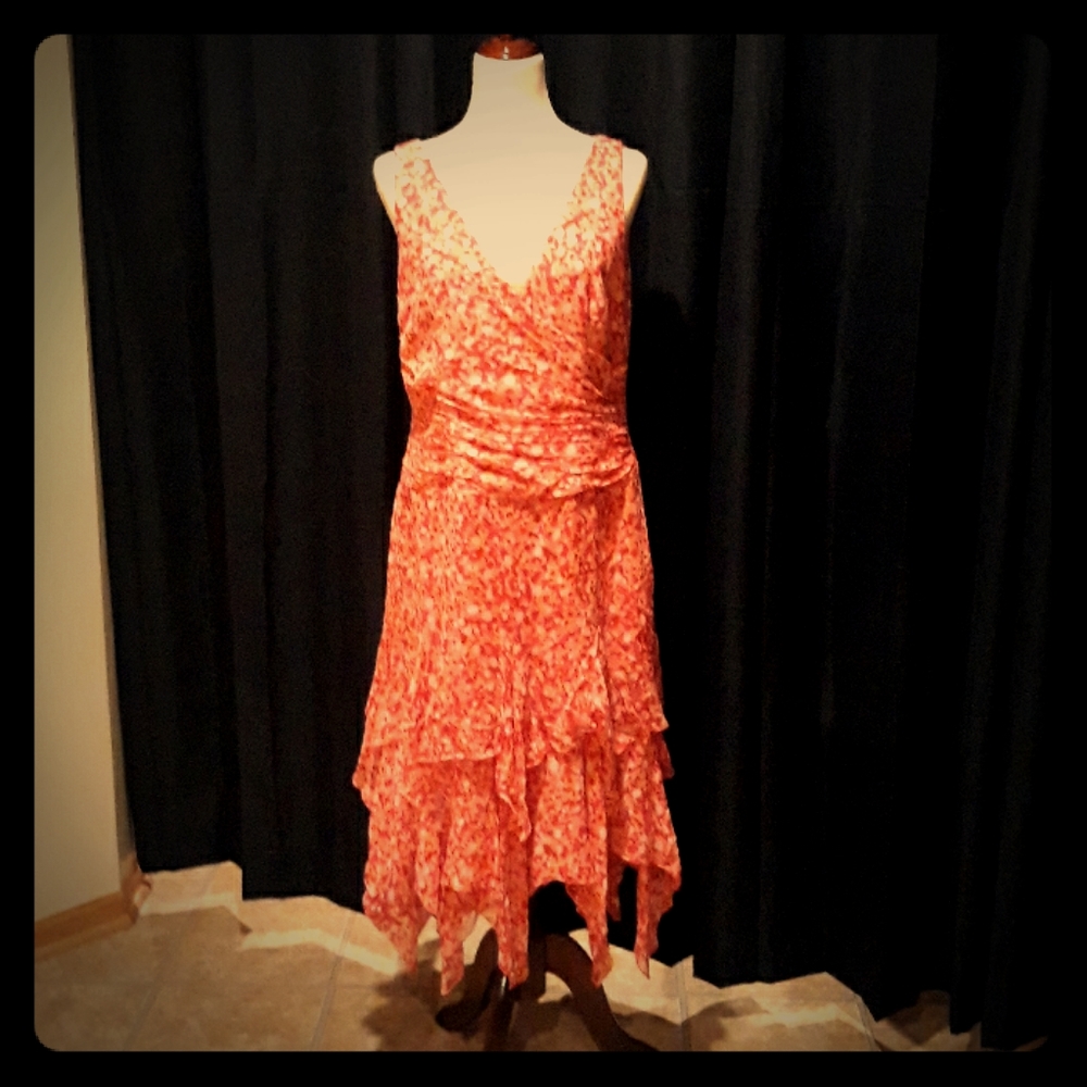 Kay Unger New York Pink Tiered Silk Dress Sz 12